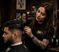 Stylist working with a client
